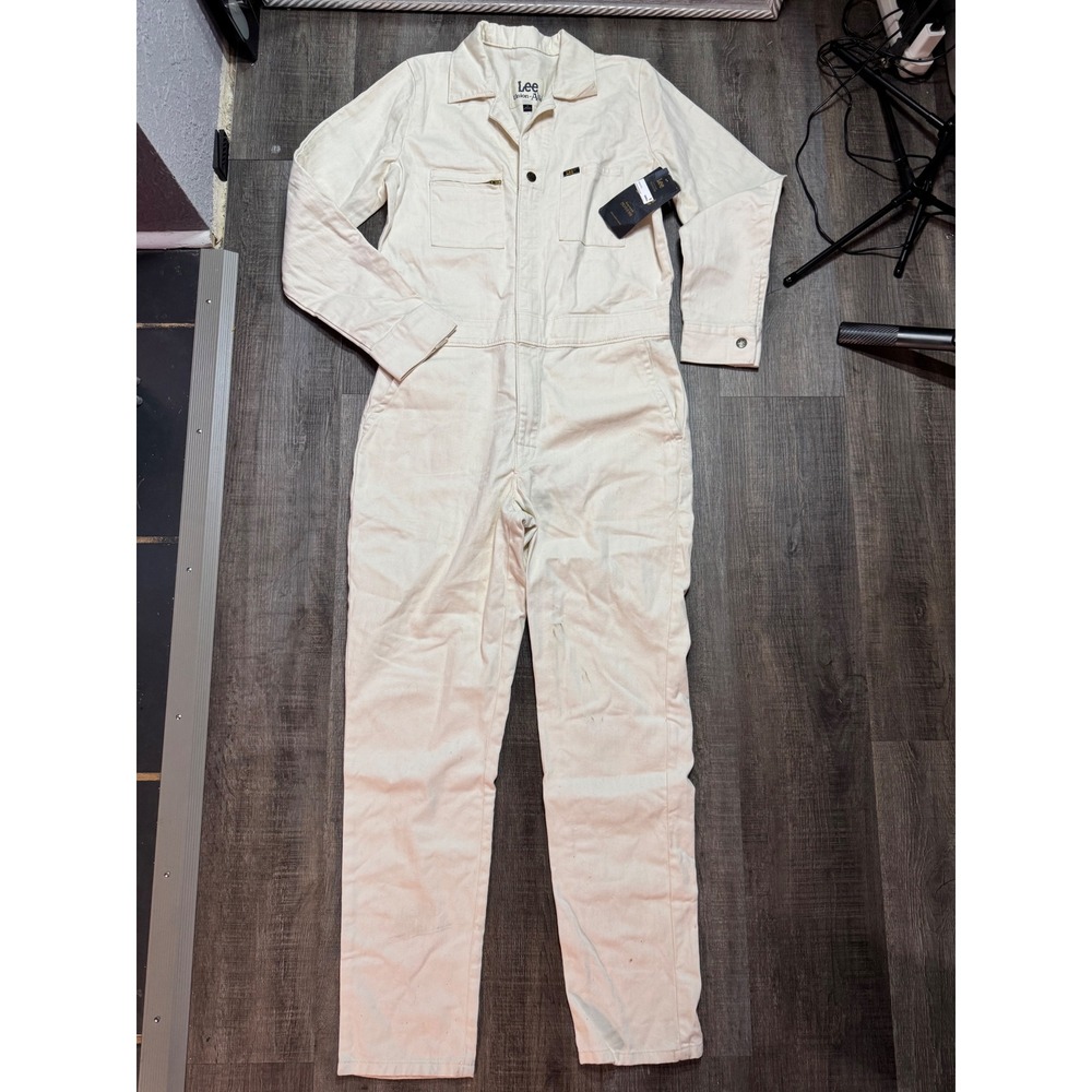 Lee Vintage Modern Union-Alls Ecru Herringbone Denim Coveralls Small NWT